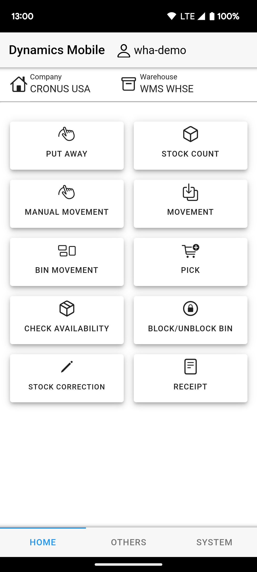 Warehouse Home Screen
